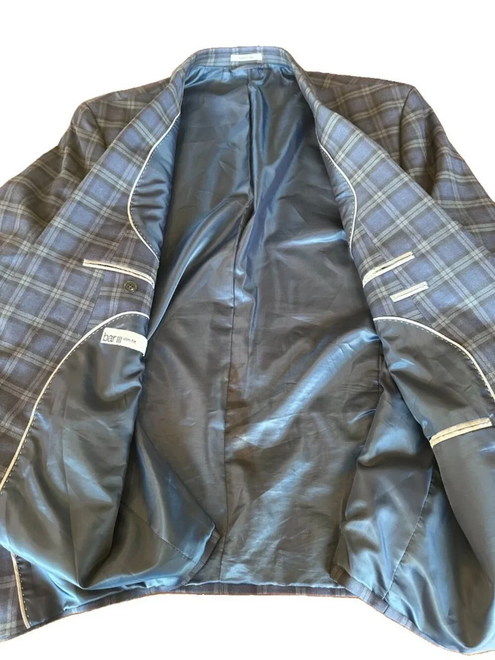 Bar III Men’s Slim Fit Blue Plaid Blazer 48R Two Button Sport Coat